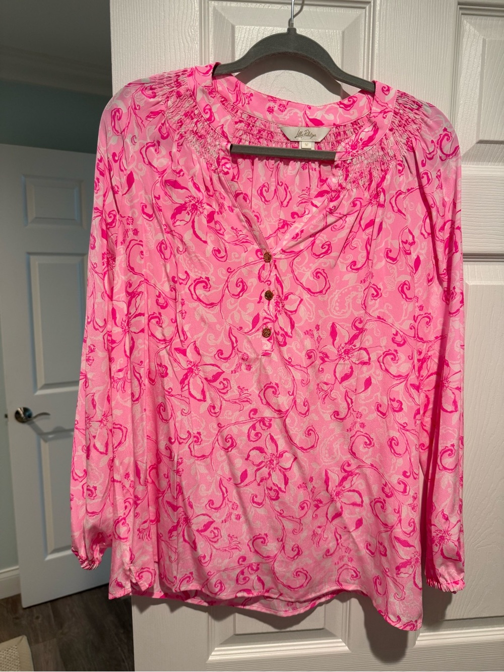 Lilly Pulitzer Hot Pink Swirl Print Long-Sleeve Blouse